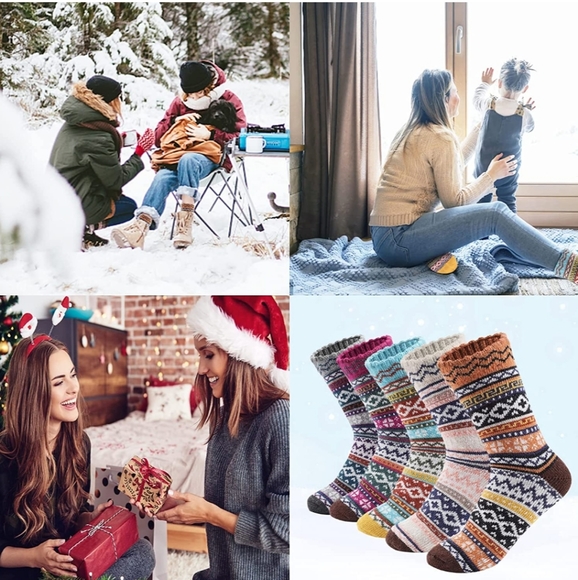 5 Pairs Women's Wool Socks for Fall Winter Knit Cozy Crew Socks  - Picture 4 of 6